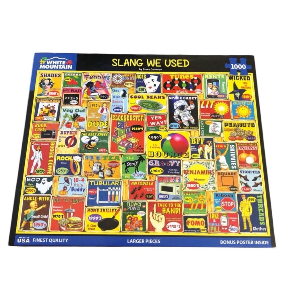 WHITE MOUNTAIN “THE SLANG WE USED” 1000 piece puzzle complete condition fun
